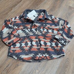 12PM Kids Aztec Print Shacket Rust Navy Geometric Shirt Jacket KIDS S 4/5